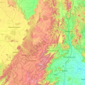 Topografische Karte Koraput, Höhe, Relief