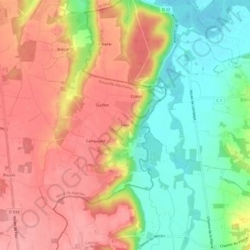 Topografische Karte Faou, Höhe, Relief