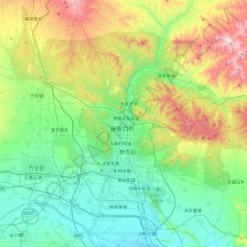 Topografische Karte Zhangjiakou, Höhe, Relief