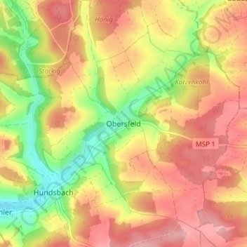 Topografische Karte Obersfeld, Höhe, Relief
