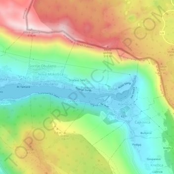 Topografische Karte Prijevor, Höhe, Relief