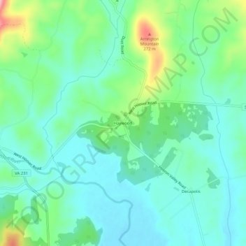 Topografische Karte Haywood, Höhe, Relief