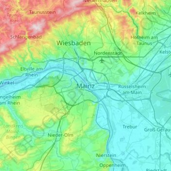 Topografische Karte Mainz, Höhe, Relief
