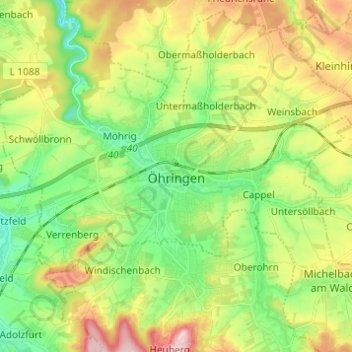 Topografische Karte Öhringen, Höhe, Relief