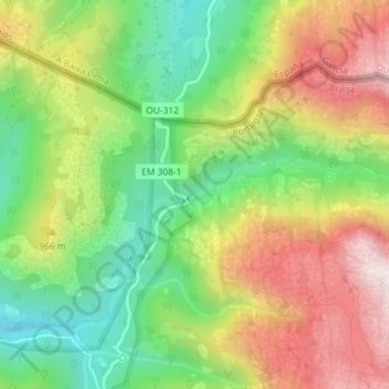 Topografische Karte Cascata de São Miguel, Höhe, Relief
