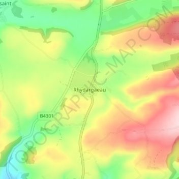 Topografische Karte Rhydargaeau, Höhe, Relief
