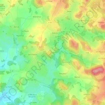 Topografische Karte Vouyoux, Höhe, Relief