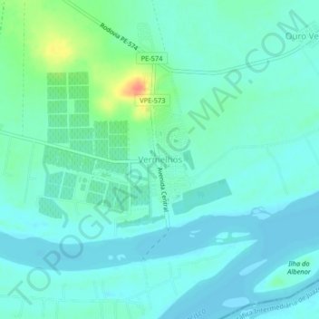 Topografische Karte Vermelhos, Höhe, Relief