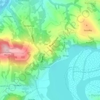 Topografische Karte Just, Höhe, Relief