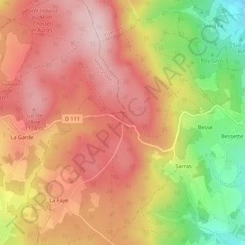 Topografische Karte Col des Dansadoux, Höhe, Relief