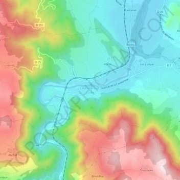 Topografische Karte Lavoûte-sur-Loire, Höhe, Relief