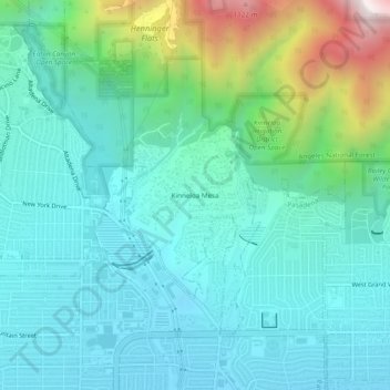 Topografische Karte Kinneloa Mesa, Höhe, Relief