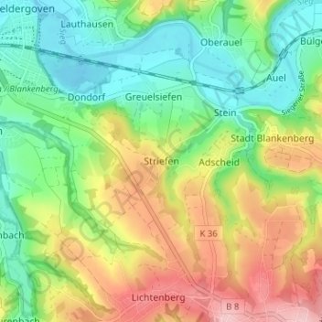 Topografische Karte Striefen, Höhe, Relief