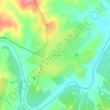 Topografische Karte The Oaks, Höhe, Relief