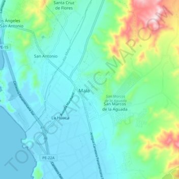 Topografische Karte Mala, Höhe, Relief