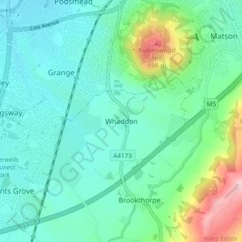 Topografische Karte Whaddon, Höhe, Relief