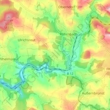 Topografische Karte Pötzerreut, Höhe, Relief