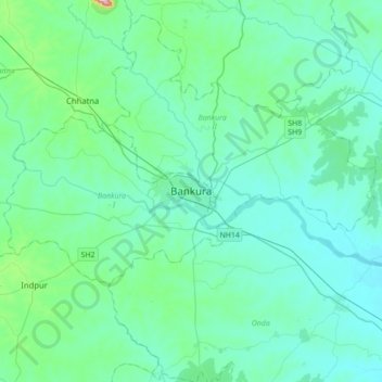 Topografische Karte Bankura, Höhe, Relief