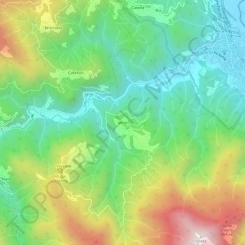 Topografische Karte Verni, Höhe, Relief