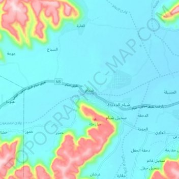 Topografische Karte Shibam, Höhe, Relief