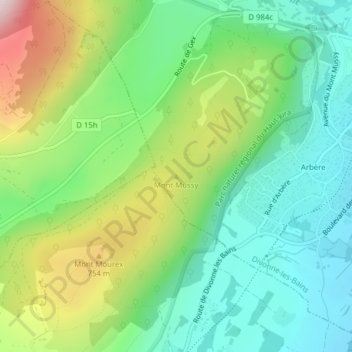 Topografische Karte Mont Mussy, Höhe, Relief