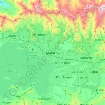 Topografische Karte Maracay, Höhe, Relief