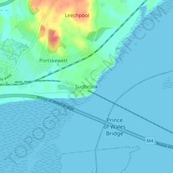 Topografische Karte Sudbrook, Höhe, Relief