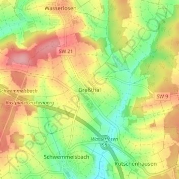Topografische Karte Greßthal, Höhe, Relief