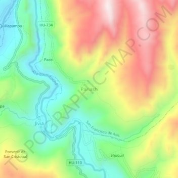 Topografische Karte Pariash, Höhe, Relief