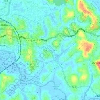 Topografische Karte Manganam, Höhe, Relief