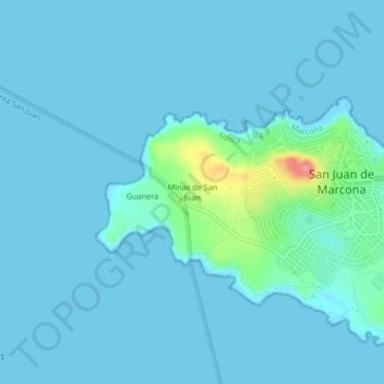Topografische Karte Minas de San Juan, Höhe, Relief