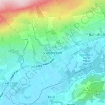 Topografische Karte Queenzieburn, Höhe, Relief