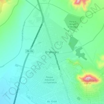 Topografische Karte El Milagro, Höhe, Relief