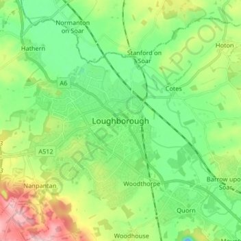 Topografische Karte Loughborough, Höhe, Relief