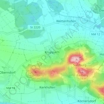 Topografische Karte Kruppach, Höhe, Relief
