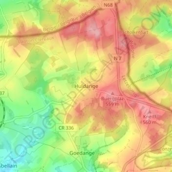 Topografische Karte Huldingen, Höhe, Relief