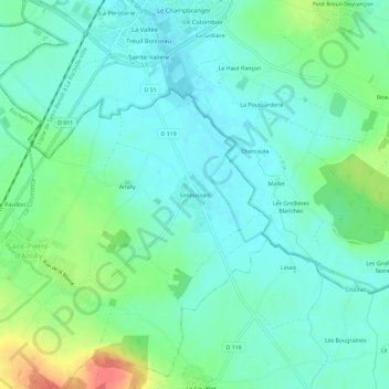 Topografische Karte Simoussais, Höhe, Relief