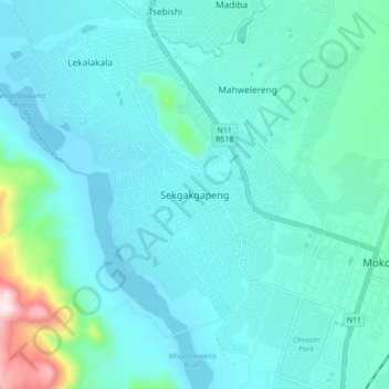 Topografische Karte Sekgakgapeng, Höhe, Relief