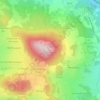 Topografische Karte Suc d'Eyme, Höhe, Relief