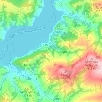 Topografische Karte Kusiówka, Höhe, Relief