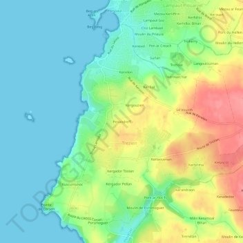 Topografische Karte Penandreff, Höhe, Relief