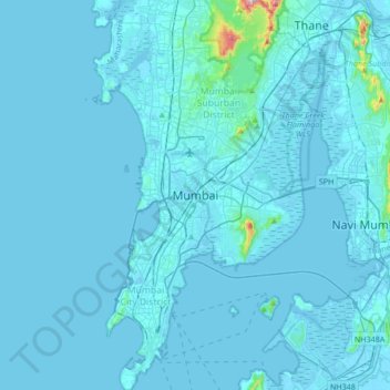Topografische Karte Mumbai, Höhe, Relief