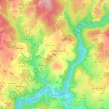 Topografische Karte Virareix, Höhe, Relief