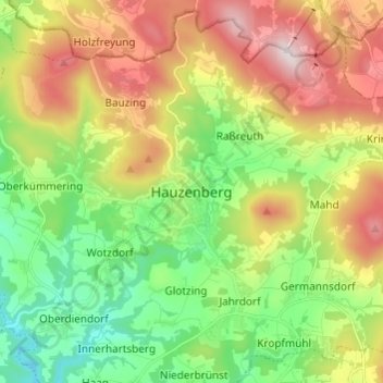 Topografische Karte Hauzenberg, Höhe, Relief
