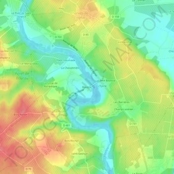 Topografische Karte Boussac, Höhe, Relief