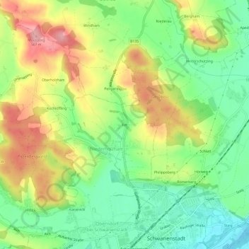 Topografische Karte Edt, Höhe, Relief