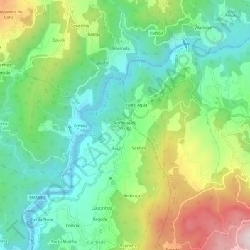 Topografische Karte Fontelas do Vouga, Höhe, Relief