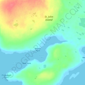 Topografische Karte St. John Island, Höhe, Relief