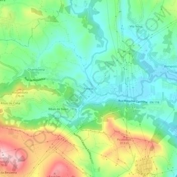 Topografische Karte Freixial, Höhe, Relief