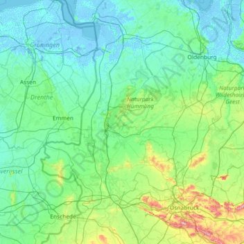 Topografische Karte Emsland, Höhe, Relief